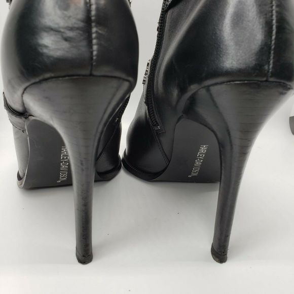 Harley Davidson Ankle Boots Black Leather Heels - Picture 7 of 11